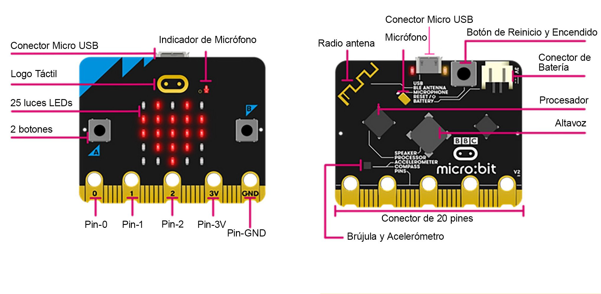 Imagen que describe la placa electrónica micro:bit