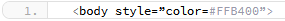 Imagen con el atributo color modificando a la etiqueta body con los valores #FFB400